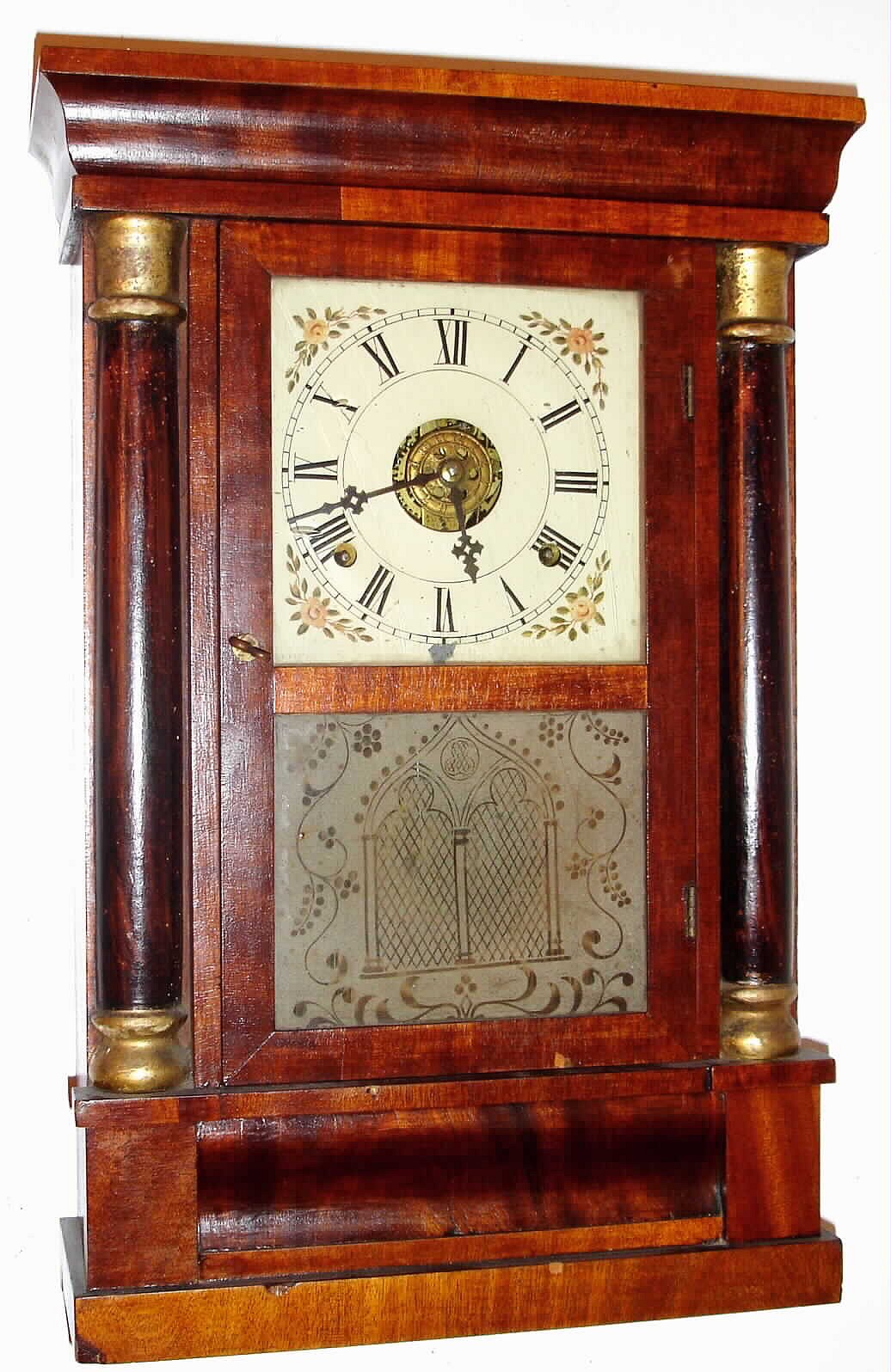 Chauncey Jerome, New Haven, Conn., mini column and cornice, 8-day time and strike shelf clock with alarm (?) C.1850. — Antique Clocks Price Guide