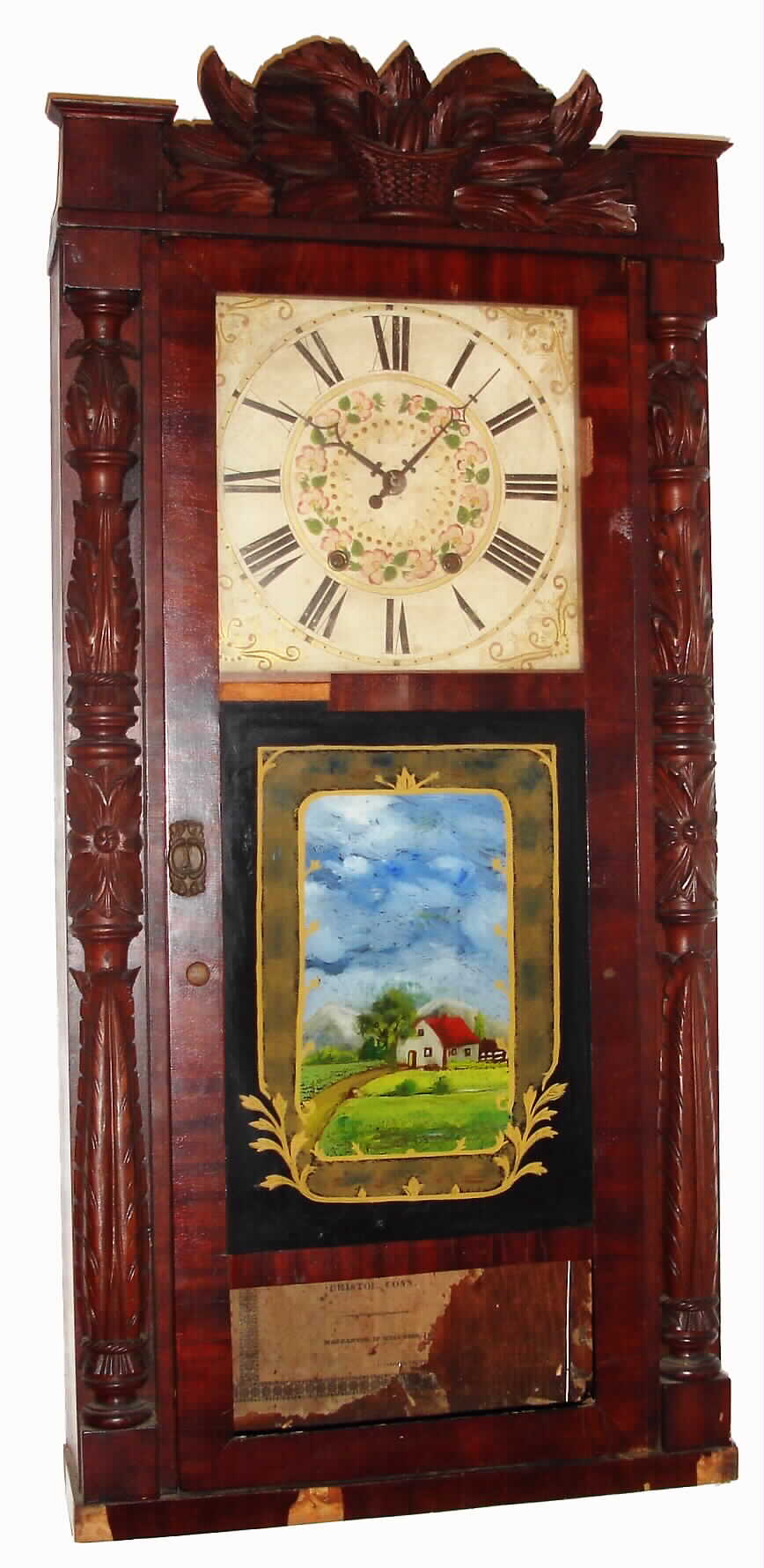 Jeromes and Darrow, Bristol, Conn. 8-day wooden-works oversize carved column and splat shelf clock, C.1830. — Antique Clocks Price Guide