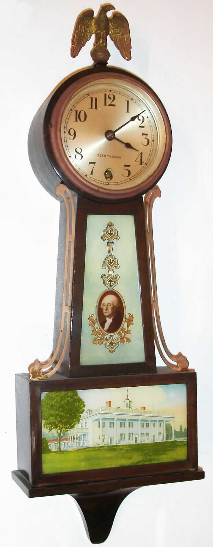 Seth Thomas, Thomaston, Conn. "Banjo No. 5" mahogany 8-day time-only wall clock, C.1929. — Antique Clocks Price Guide