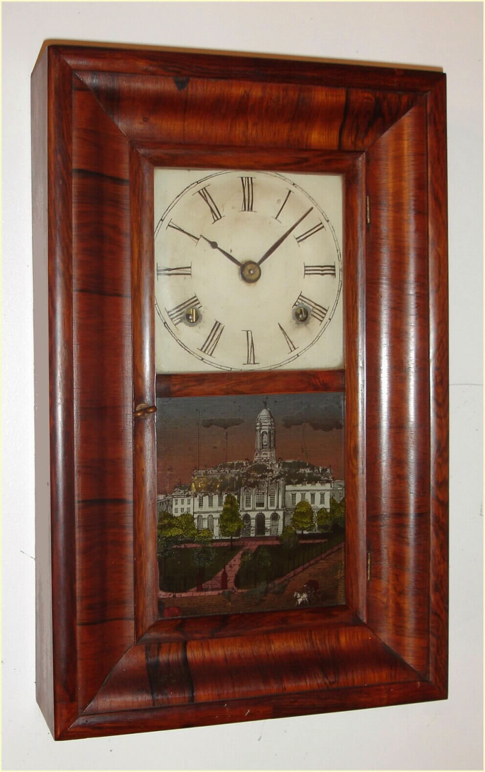 Brewster and Ingrahams, Bristol Conn. rosewood veneer 30-hour time and strike mini OG clock, C.1850. — Antique Clocks Price Guide