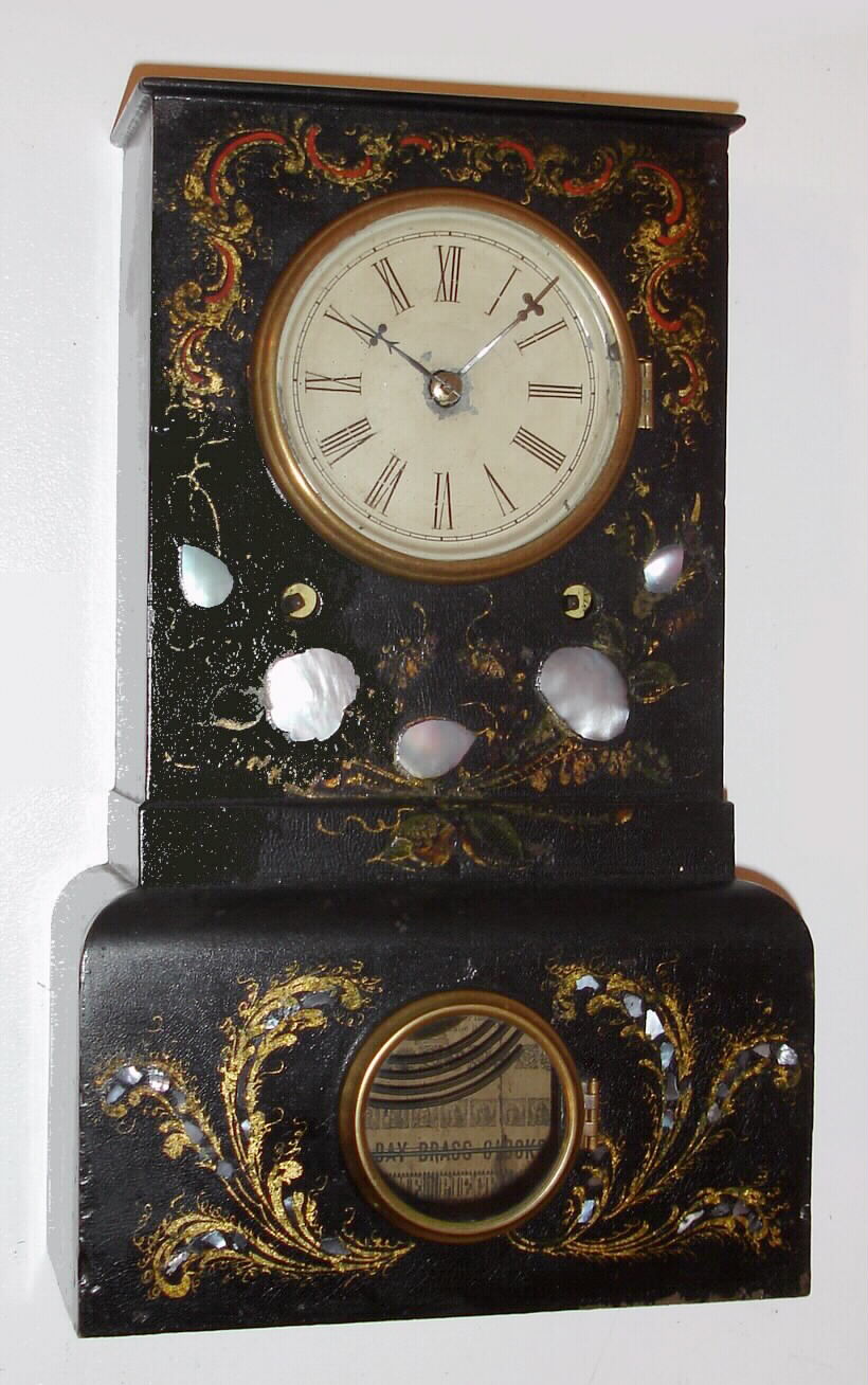 Morse and Co., Plymouth Hollow, Conn., inlaid black iron 8-day time and strike mantel clock. C.1855. — Antique Clocks Price Guide