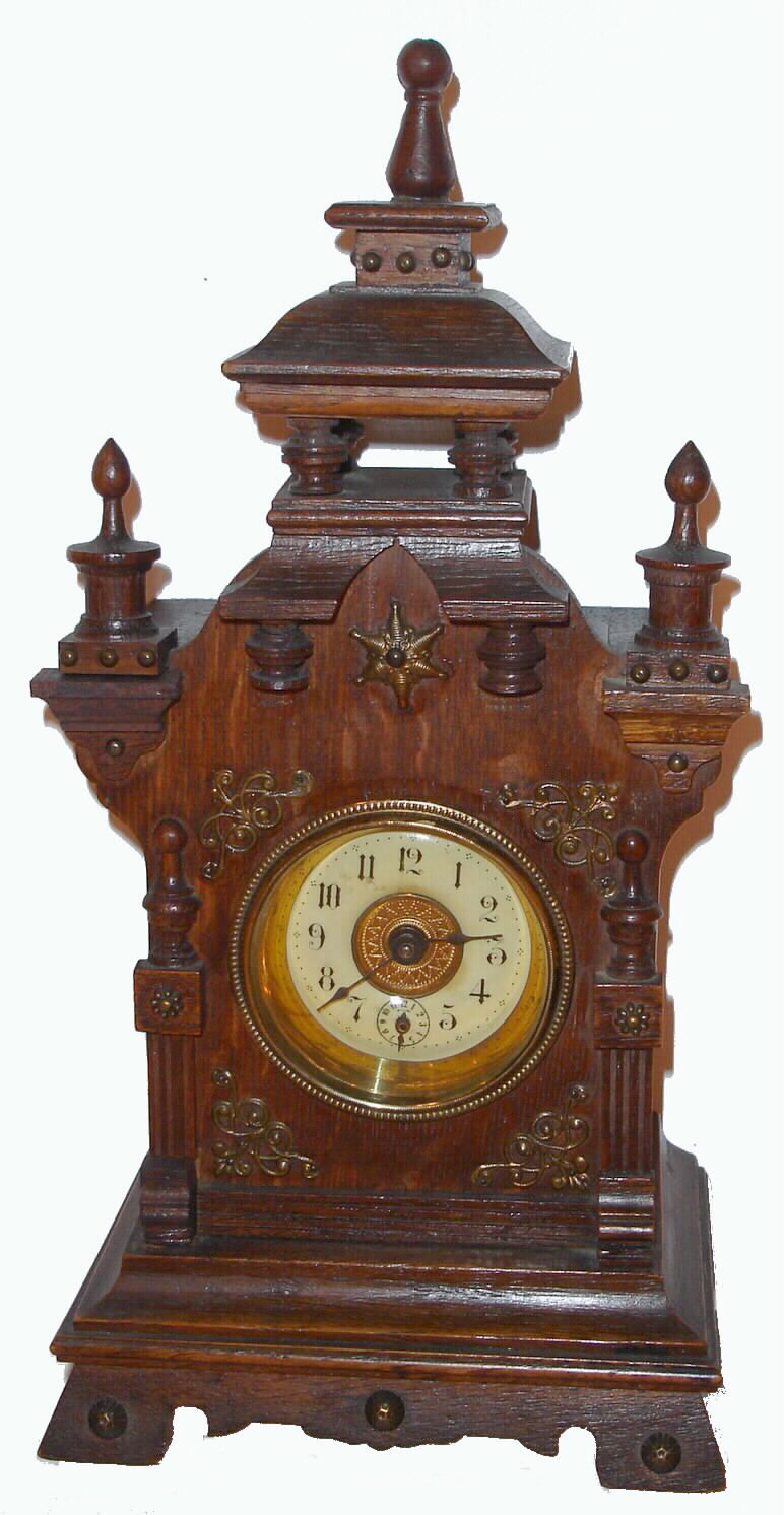 C. Werner Uhrenfabrik, Villingen, Germany, walnut 30-hour time/alarm small mantel clock, C. 1890. — Antique Clocks Price Guide