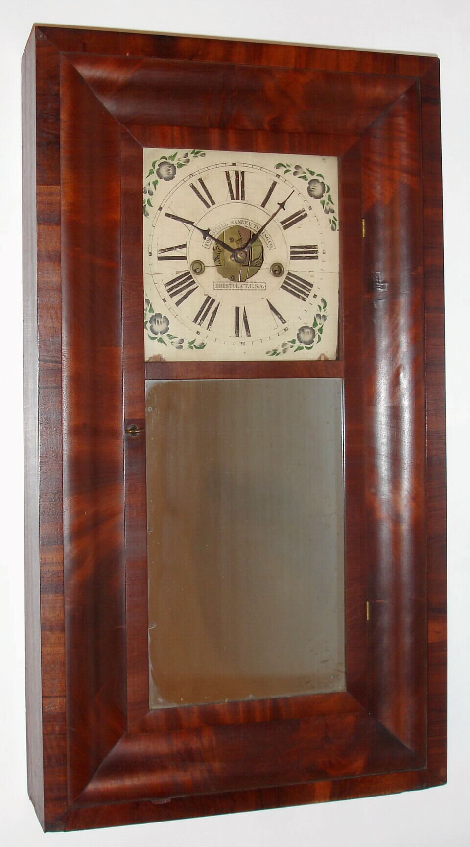 Forestville Mfg. Co., Bristol, Conn. mahogany 8-day time and strike weight-driven OG, shelf clock, C.1835. — Antique Clocks Price Guide