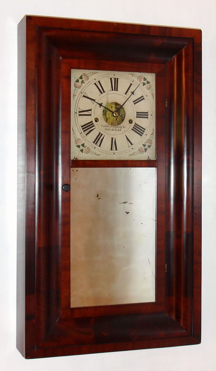 Forestville Manufacturing Co., Bristol Conn., mahogany 8-day time and gong strike weight-driven OG shelf clock, C.1845. — Antique Clocks Price Guide