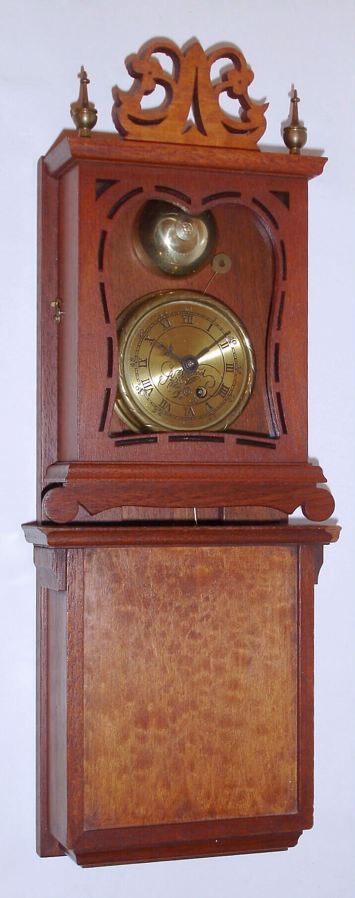 Michael Paul, Berea, OH miniature Aaron Willard Grafton wall clock reproduction 30 hour time and passing bell strike at the hour spring driven movement in mahogany case, No. 11 of a limited edition of 52 pieces, c2002 — Antique Clocks Price Guide