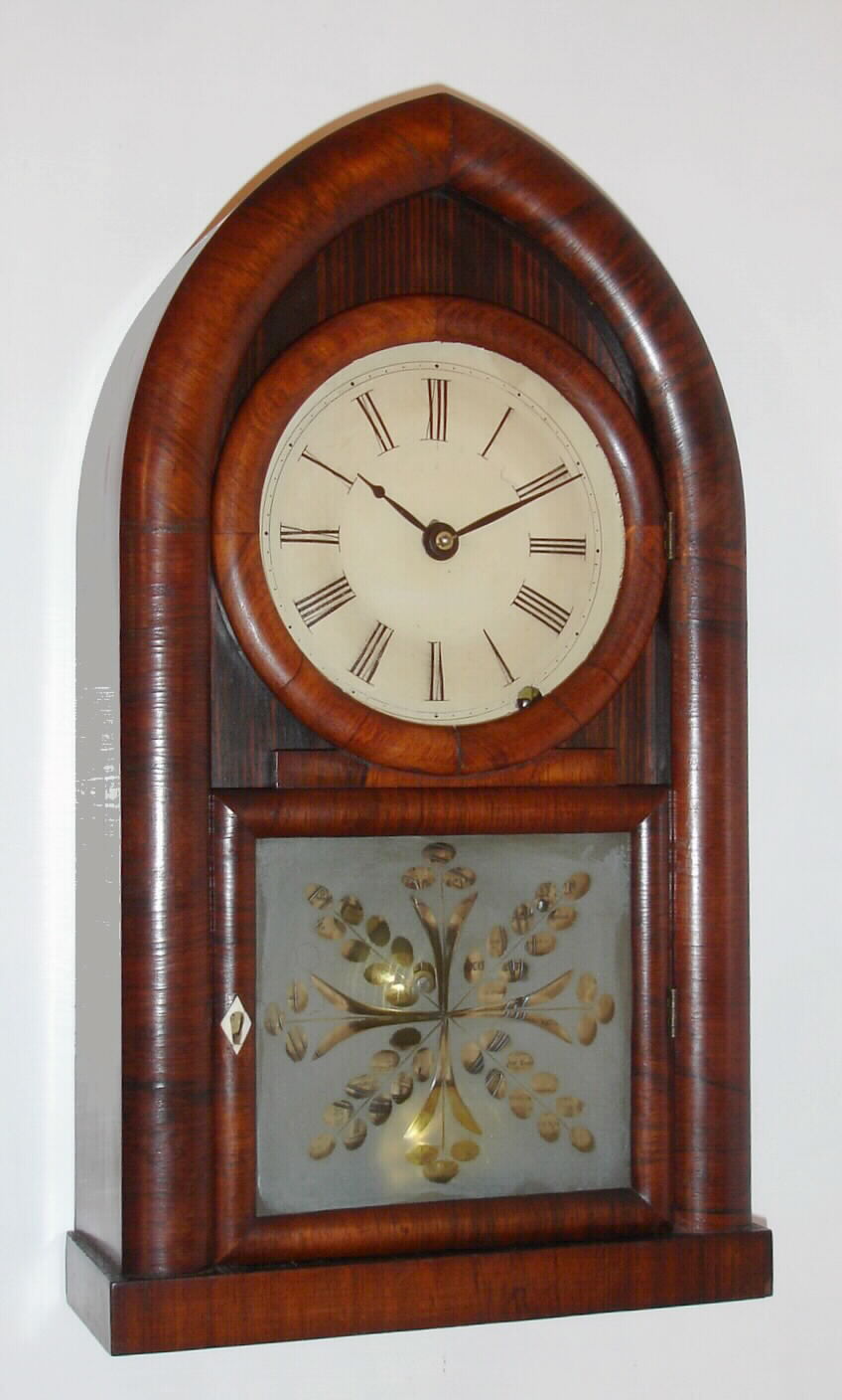 Brewster and Ingrahams, Bristol Conn., mahogany 8-day time and strike beehive clock, C.1850. — Antique Clocks Price Guide