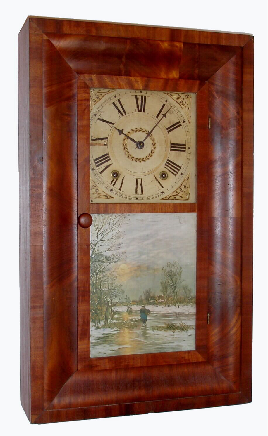 Unsigned Conn. 30-hour time and strike wooden-works mahogany OG shelf clock, C.1840. — Antique Clocks Price Guide
