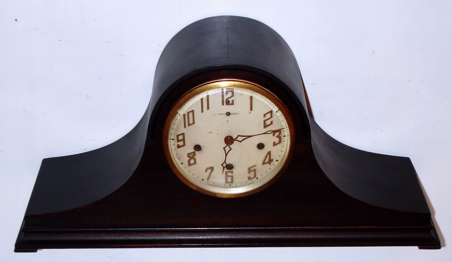New Haven Clock Co., New Haven, Conn. "Salisbury" 8 day time and strike with Westminster chiming on rods tambour clock in mahogany case, c1920 — Antique Clocks Price Guide