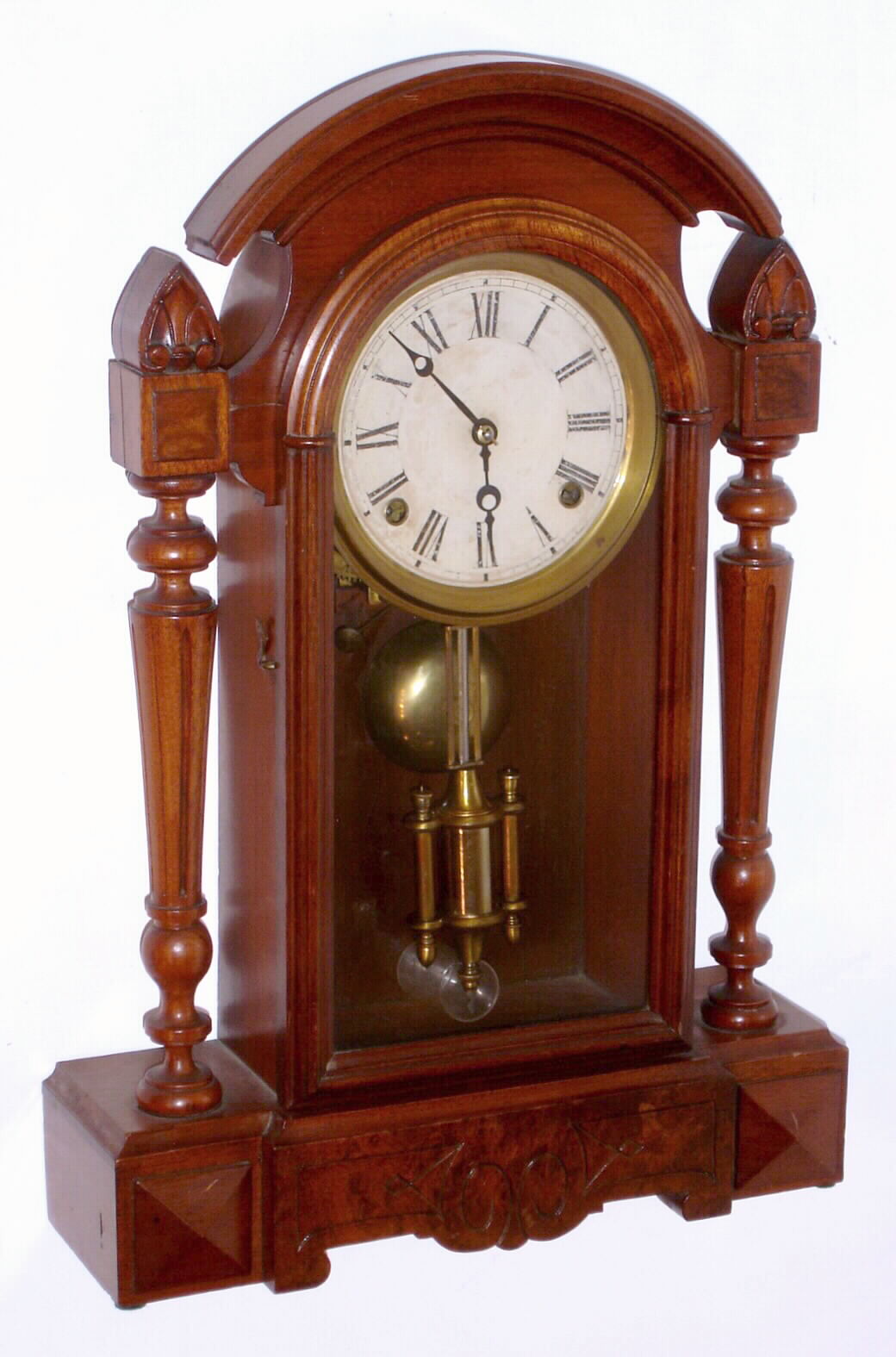 F. Kroeber Clock Co., New York, "Niagara" 8 day time and strike on bell spring driven movement in walnut case, c1880 — Antique Clocks Price Guide