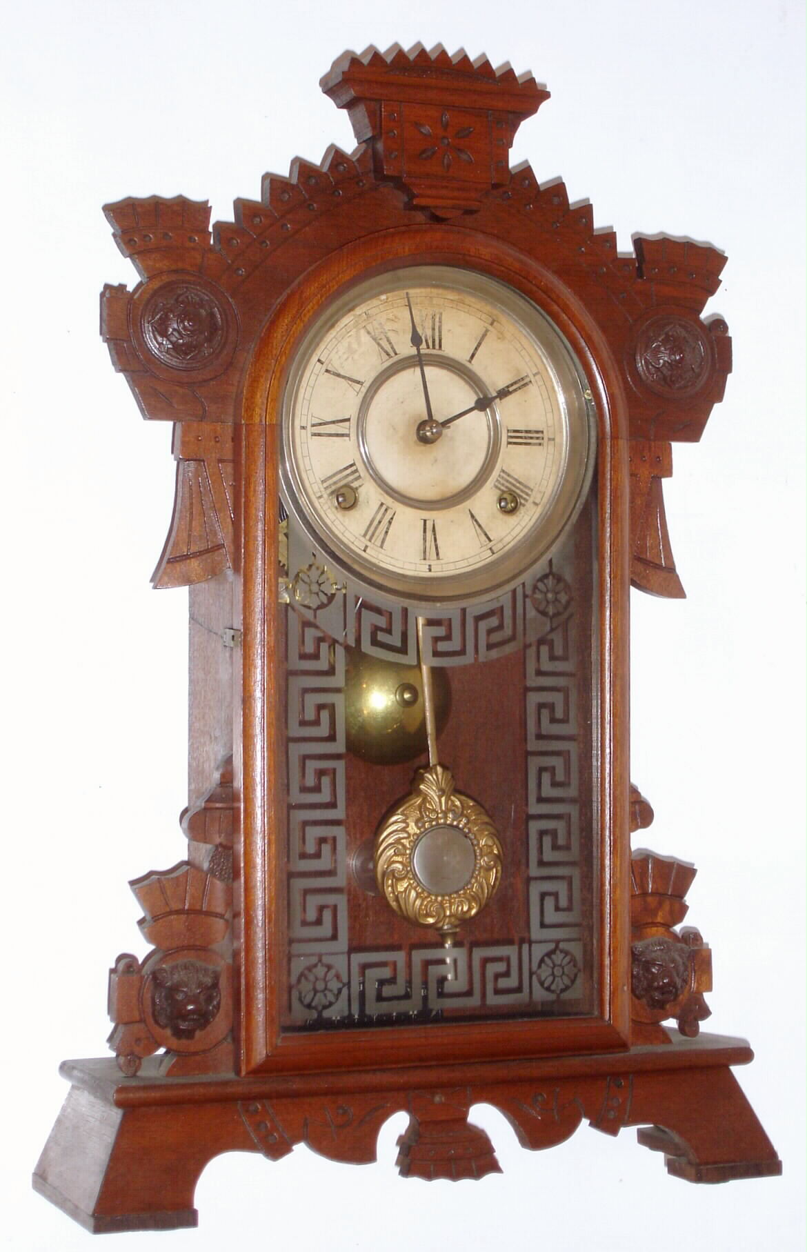 F. Kroeber Clock Co., New York unlisted parlor clock 8 day time and strike spring driven movement in walnut case, c1890 — Antique Clocks Price Guide