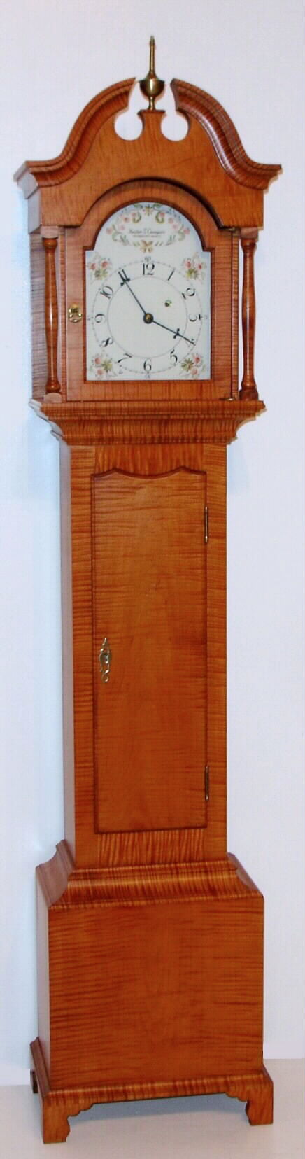 Foster S. Campos, Pembroke, Mass, "GM2" grandmother clock with time only weight driven movement in tiger maple case, c2004 — Antique Clocks Price Guide