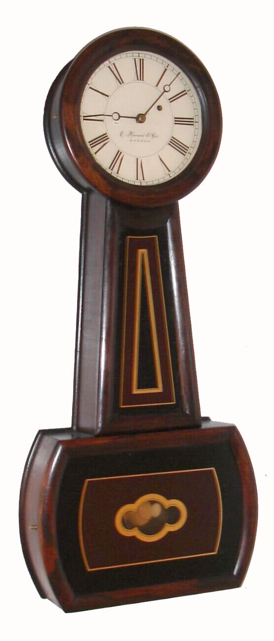 E. Howard and Co., Boston "No. 4 Banjo" wall clock 8 day time only weight driven movement in rosewood grained cherry case, c1910 — Antique Clocks Price Guide
