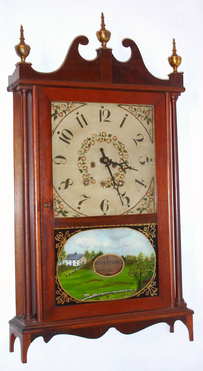 Unknown maker, reproduction of a Terry pillar and scroll shelf clock. C.1950 — Antique Clocks Price Guide