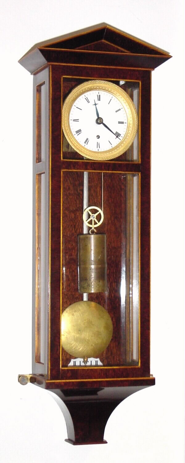 Austrian "Dachlur" reproduction of early Biedermeier style wall clock, miniature with 2.3" porcelain dial, one day duration, weight driven, modern c2000 — Antique Clocks Price Guide