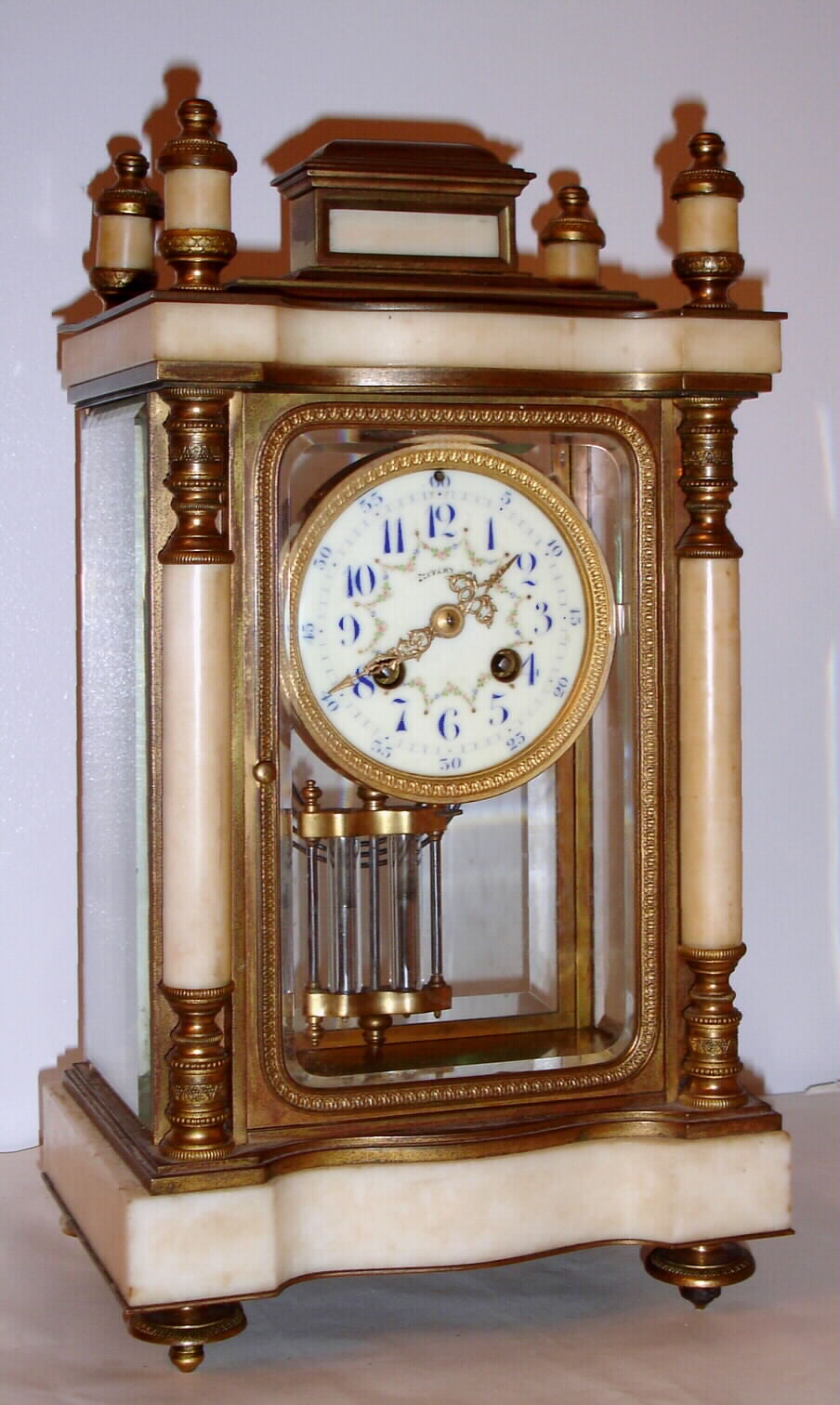 French, Japy Freres and Cie, for Tiffany and Co., C.1900, 8-day time/strike brass, marble and glass mantel clock, mov't signed with proper Tiffany marks. — Antique Clocks Price Guide