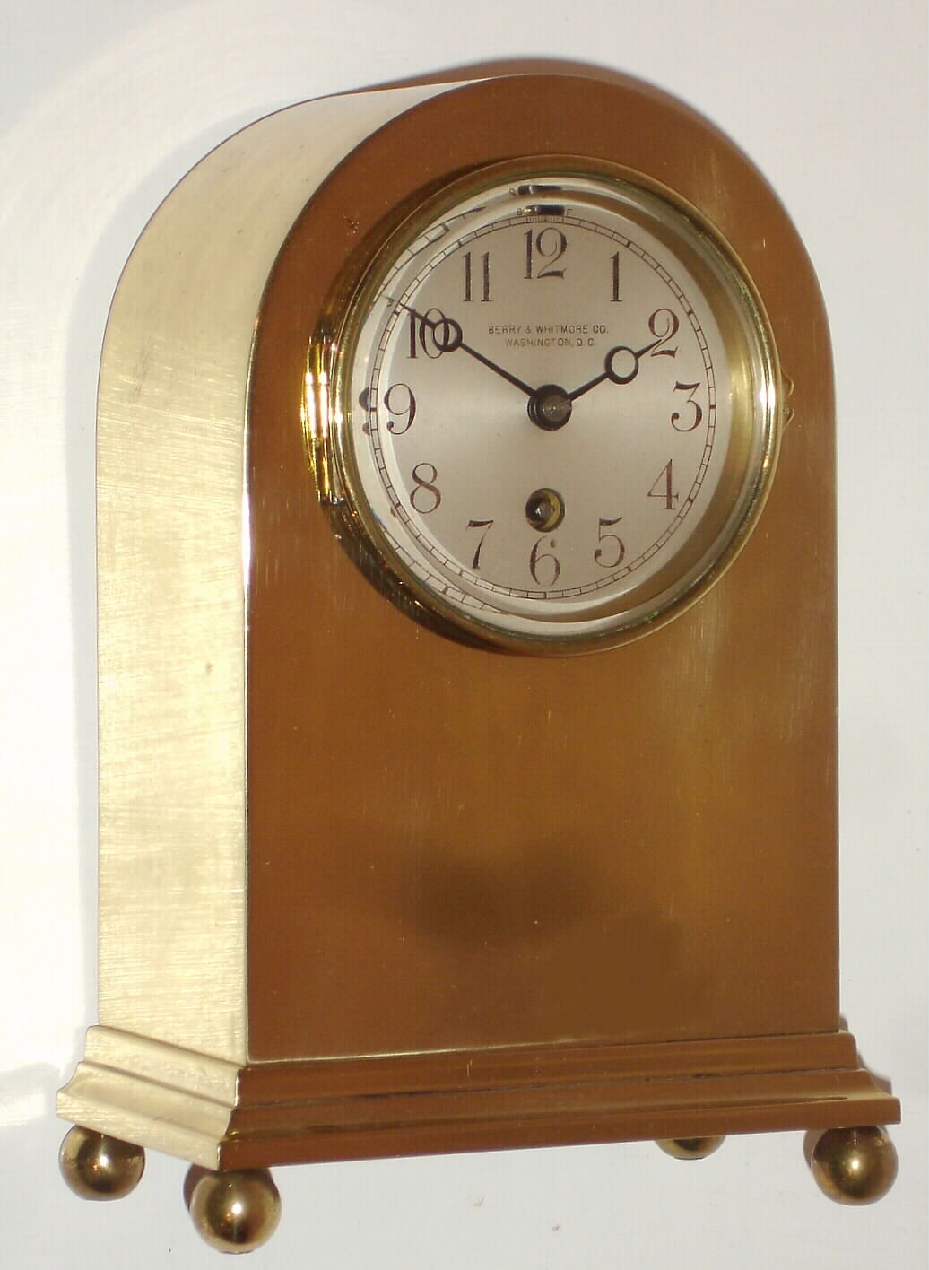 Chelsea Clock Co., "Doric", polished brass mantel timepiece retailed by Berry and Whitmore Co., Washington, D.C. serial No. 81061, C. 1914 — Antique Clocks Price Guide