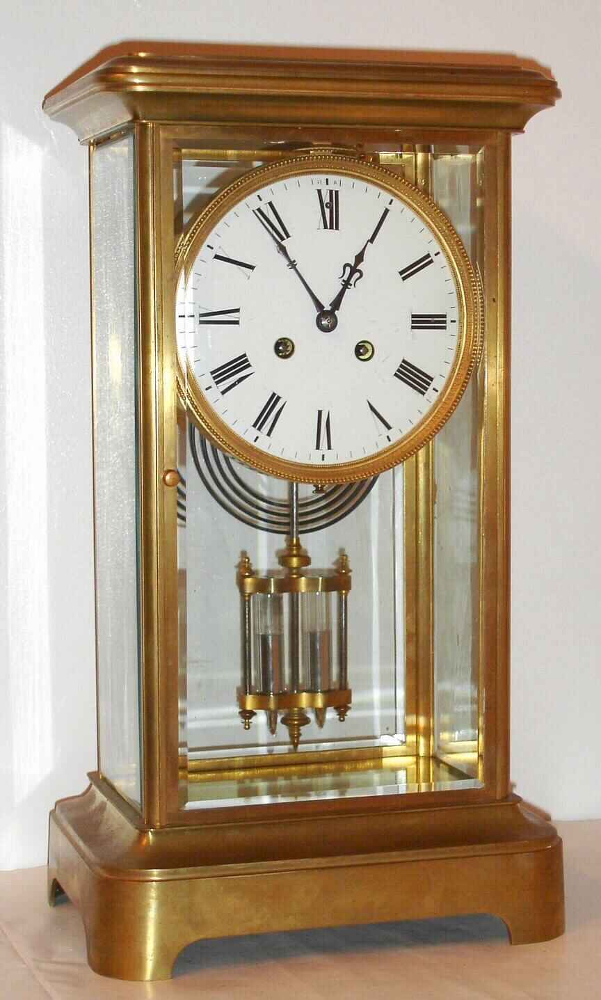 French, Vincenti for H and F, 8-day time/strike brass and glass crystal regulator, c.1895 — Antique Clocks Price Guide