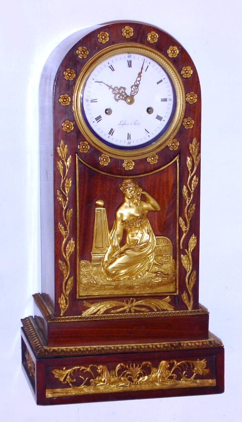 French, 8-day time/strike silk thread suspension "Laplace a' Paris", empire style mantel clock, C. 1830 — Antique Clocks Price Guide