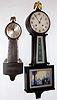 Clocks- (2) Banjo; New Haven "Waring" full-size time and strike 8-day mahogany, C.1923; Sessions half-size No. 945M mahogany plug-in electric, C.1945.