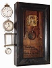 Clocks- (2) alarm clocks: a Gilbert, another small clock, an ogee case and movement a clock statue and a carriage clock case only with only one glass