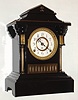 F. Kroeber Clock Co., New York "Vandalia" mantel clock 8 day time and strike spring driven Asian No. 1 movement in black enamel cast iron case with full turned columns and porcelain dial, c1890