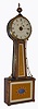 Aaron Willard, Boston banjo wall clock time and alarm 8 day weight driven movement in mahogany case with gold rope molded front with painted iron dial and brass alarm center, c1830