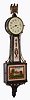 Waltham Clock Co., Waltham, Mass., "No. 1555" miniature banjo wall clock 8 day time only key wind spring driven movement in mahogany rope front case with reverse painted throat and lower tablets, c1930