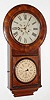 Welch Spring and Co., Forestville, Conn. "Regulator No. 2" double dial calendar wall clock 8 day time only two weight movement with B. B. Lewis perpetual calendar in rosewood and rosewood veneer case, c1870