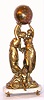 French figural mantel clock with spelter statues of two maidens supporting globe with 8 day time and strike on bell, spring driven movement with platform lever escapement with one putti between them holding an hour glass, c1900