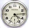 Jaeger LeCoultre Switzerland military model stem wind pendant set gold flashed movement with lever escapement and gold flashed balance in base metal snap back and bezel open face case with Arabic numeral metal dial and fancy hands, serial No. 46712 in wooden shipping case with replaced bottom