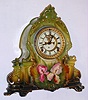 Ansonia Clock Co., "La Manche", 8-day time and gong strike porcelain mantel clock, with open escapement on dial center, C. 1904