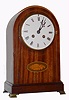 Samuel Marti, Paris French mantel clock 8 day time and strike movement in mahogany veneer case inlaid with shell design, c1900