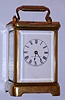 Waterbury Clock Co., C.1906, "Sage", 8--day time/strike/repeat brass and glass carriage clock.