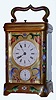 French, Brass Champleve enamel case time, strike on gong, alarm with repeat carriage clock retailed by Robbins, Clarke and ?, Philadelphia, C.1900