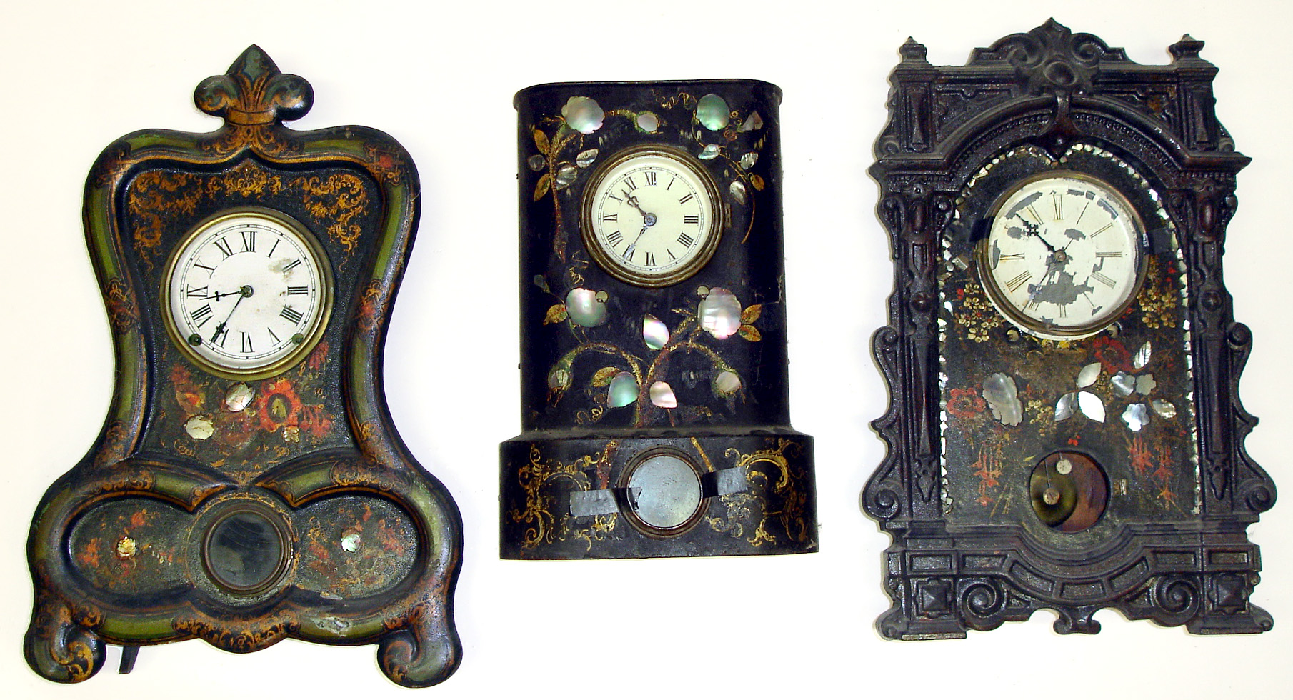Three large Connecticut 8-day iron fronts Highly decorative, mostly complete cases and movements. — Antique Clocks Price Guide