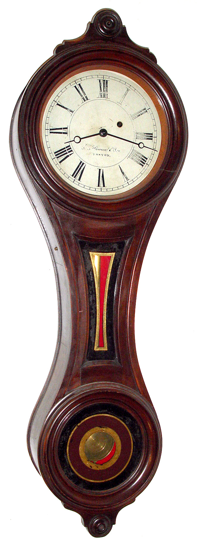 E. Howard and Co., Boston, Mass., "No. 9 Regulator" wall clock 8 day time only weight driven movement in a walnut case with painted dial, c1875 — Antique Clocks Price Guide