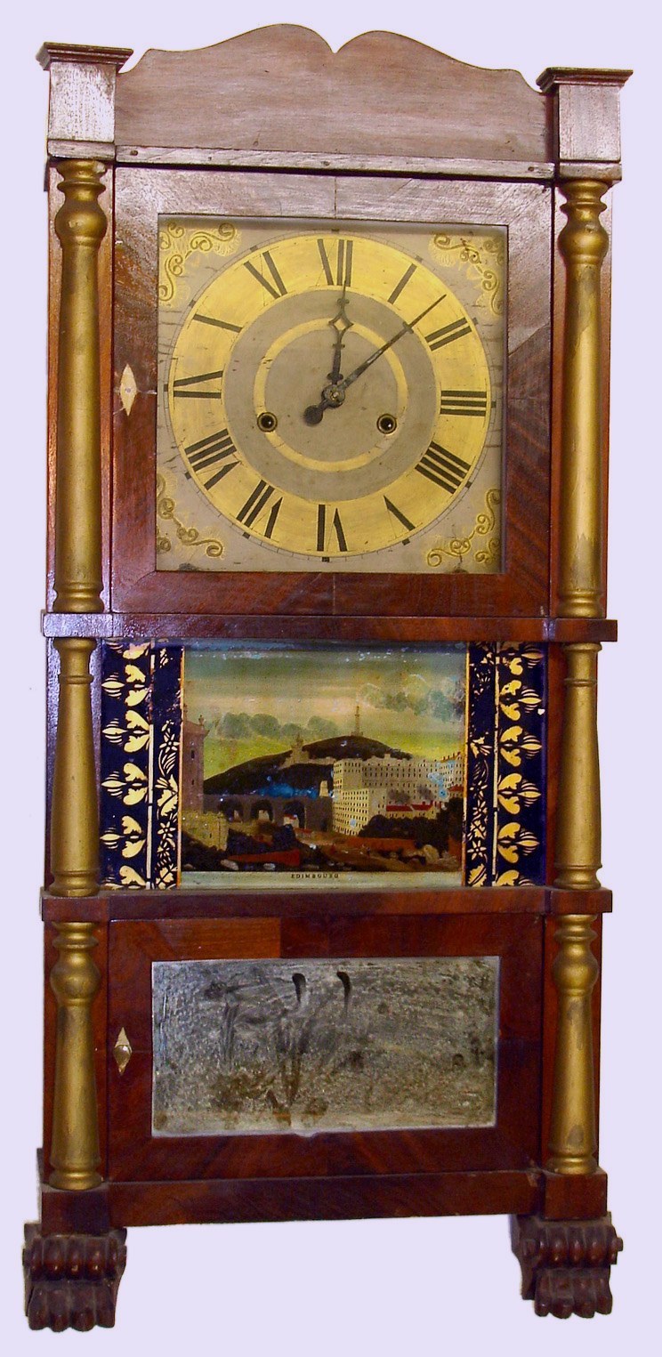 Jared Arnold, Amber New York, 8 day weight driven triple decker shelf clock, c1832. — Antique Clocks Price Guide