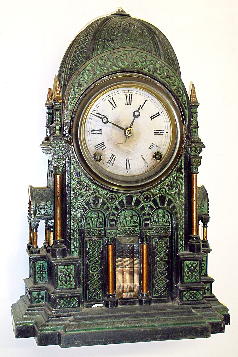 F. Kroeber cast metal 8 day mantel clock, c1870. — Antique Clocks Price Guide