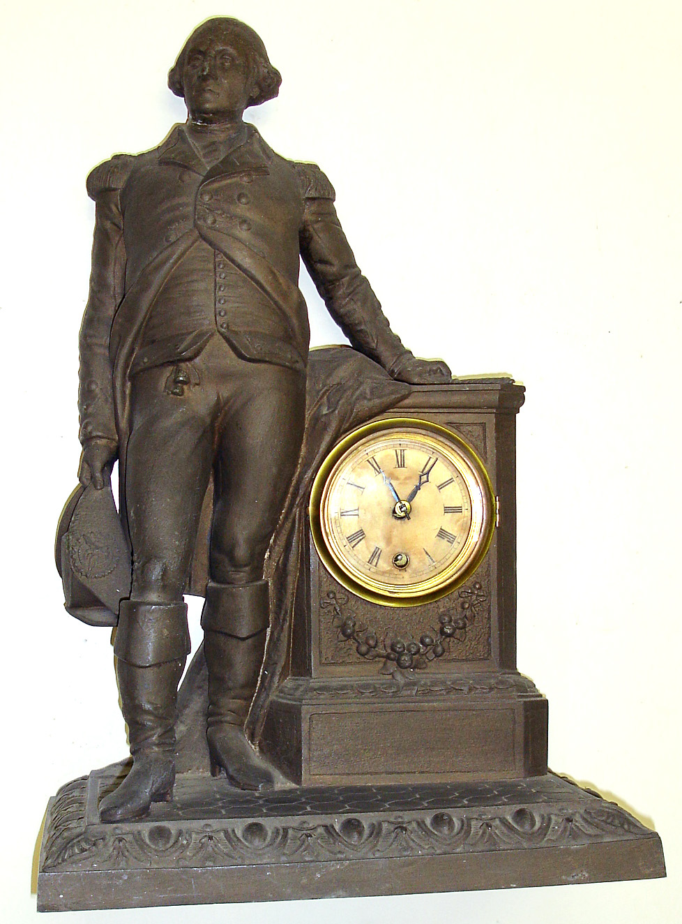 Nicholas Muller large George Washington cast metal 8 day mantel clock, c1865. — Antique Clocks Price Guide
