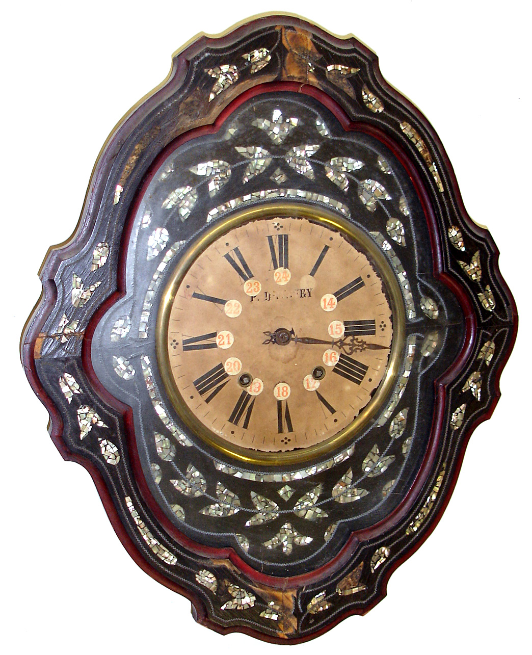 French Morbier 8 day painted wood wall "bakery" clock, c1890. — Antique Clocks Price Guide