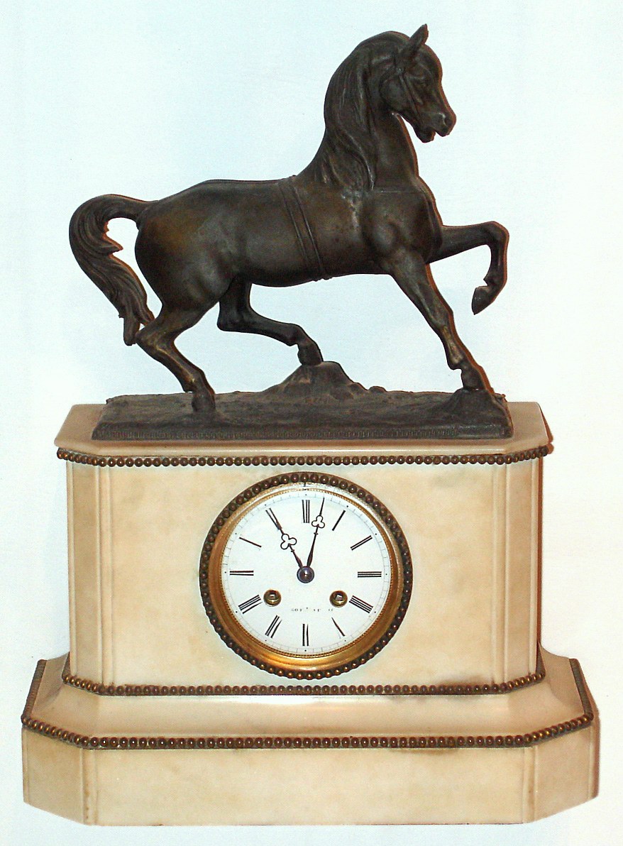 French alabaster figural 8 day mantel clock, c1870. — Antique Clocks Price Guide