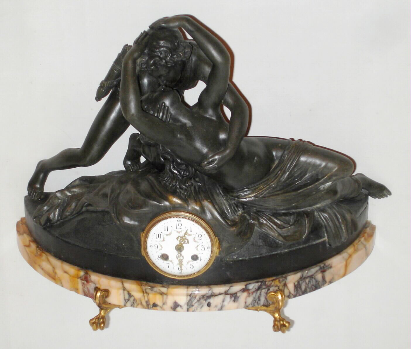 Large French 8 day bronze figures mantel clock, marble base, c1880. — Antique Clocks Price Guide