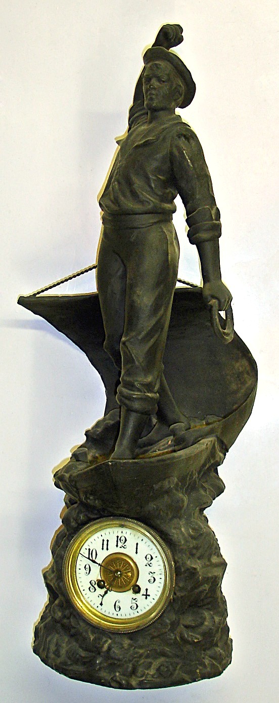 French large cast metal figural sailor 8 day mantel clock, c1890. — Antique Clocks Price Guide