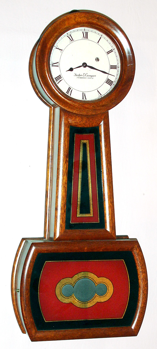 Foster Campos, Pembroke, Mass., miniature reproduction "Howard No. 5 Banjo" 8 day spring driven timepiece, c1988 — Antique Clocks Price Guide
