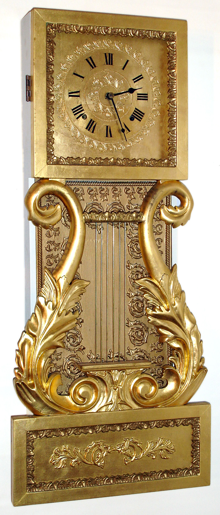 Joseph Ives, 8 day time and strike gilt case wall lyre reproduction, c20th century — Antique Clocks Price Guide