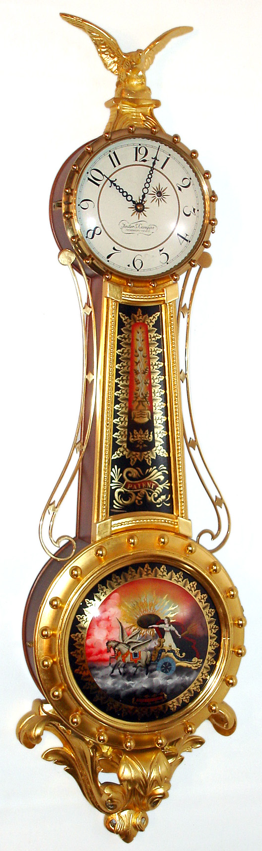 Foster Campos, Pembroke, Mass., "Girandole" 8 day gilt weight driven banjo timepiece, dated 1989 — Antique Clocks Price Guide