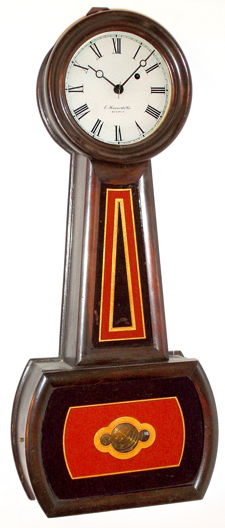 E. Howard and Co., Boston, Mass., "No. 5 Banjo" timepiece 8 day weight driven movement in rosewood grained, c1900 — Antique Clocks Price Guide