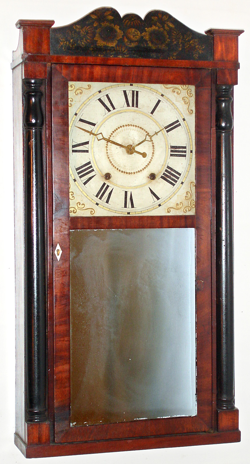 Jerome and Darrow, Bristol, Conn., 30-hour time and strike wooden weight driven movement half column and splat shelf clock, c1830 — Antique Clocks Price Guide