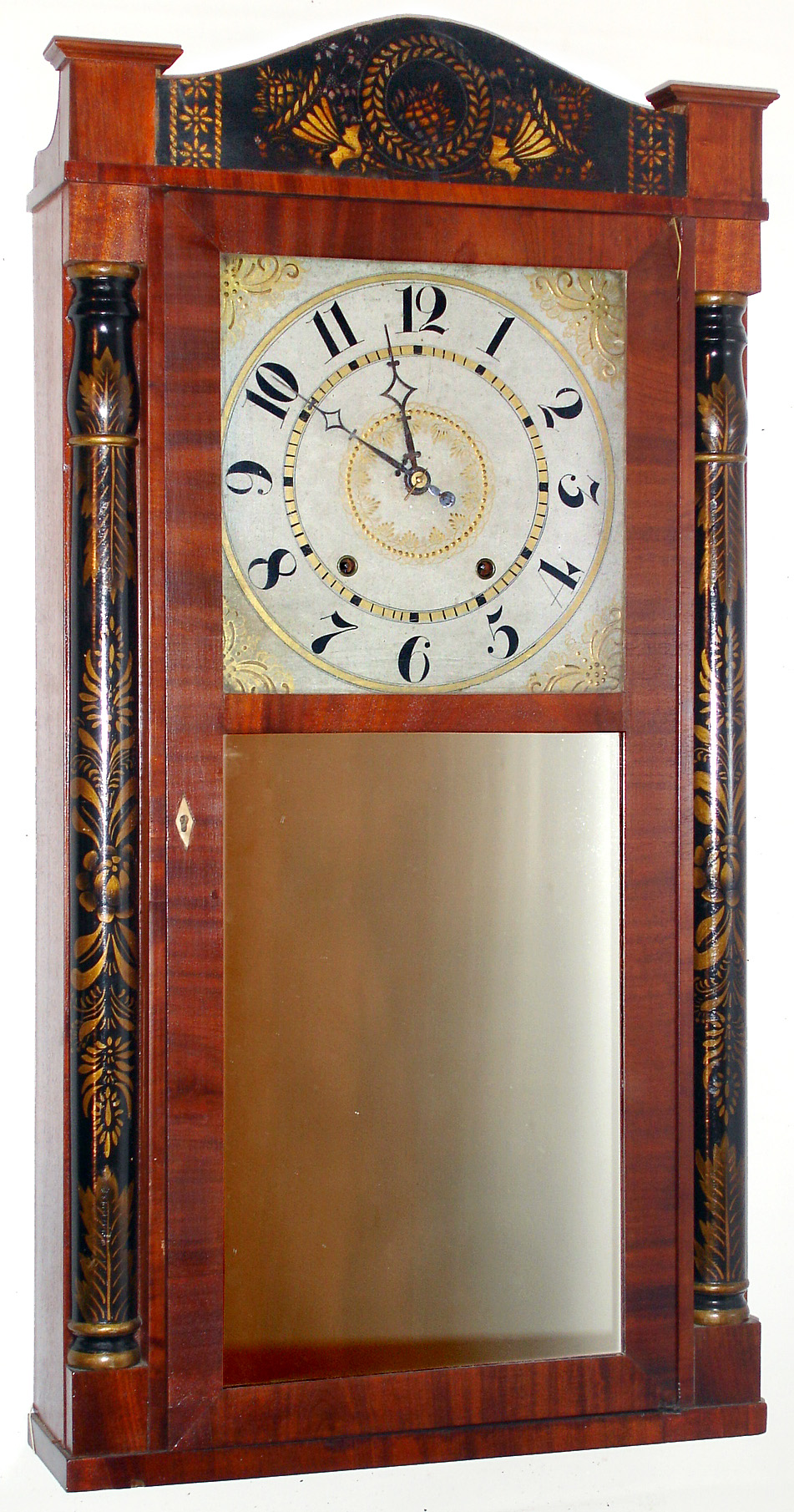Jeromes and Darrow, Bristol, Conn., 8 day time and strike weight driven wooden movement half column and splat shelf clock, c1835 — Antique Clocks Price Guide
