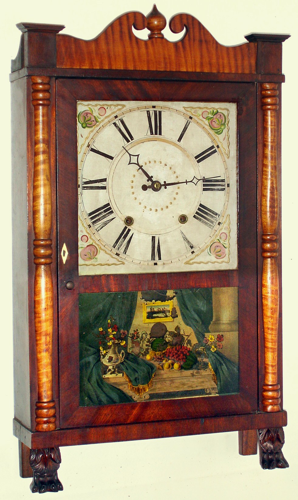 Riley Whiting, Winchester, Conn., 30 hour time and strike weight driven wood movement half column and splat shelf clock, c1830 — Antique Clocks Price Guide